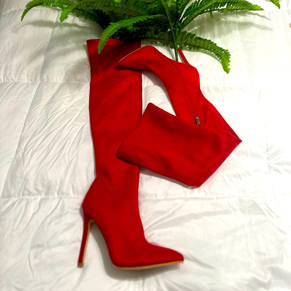 Brand new never worn- red suede thigh boots